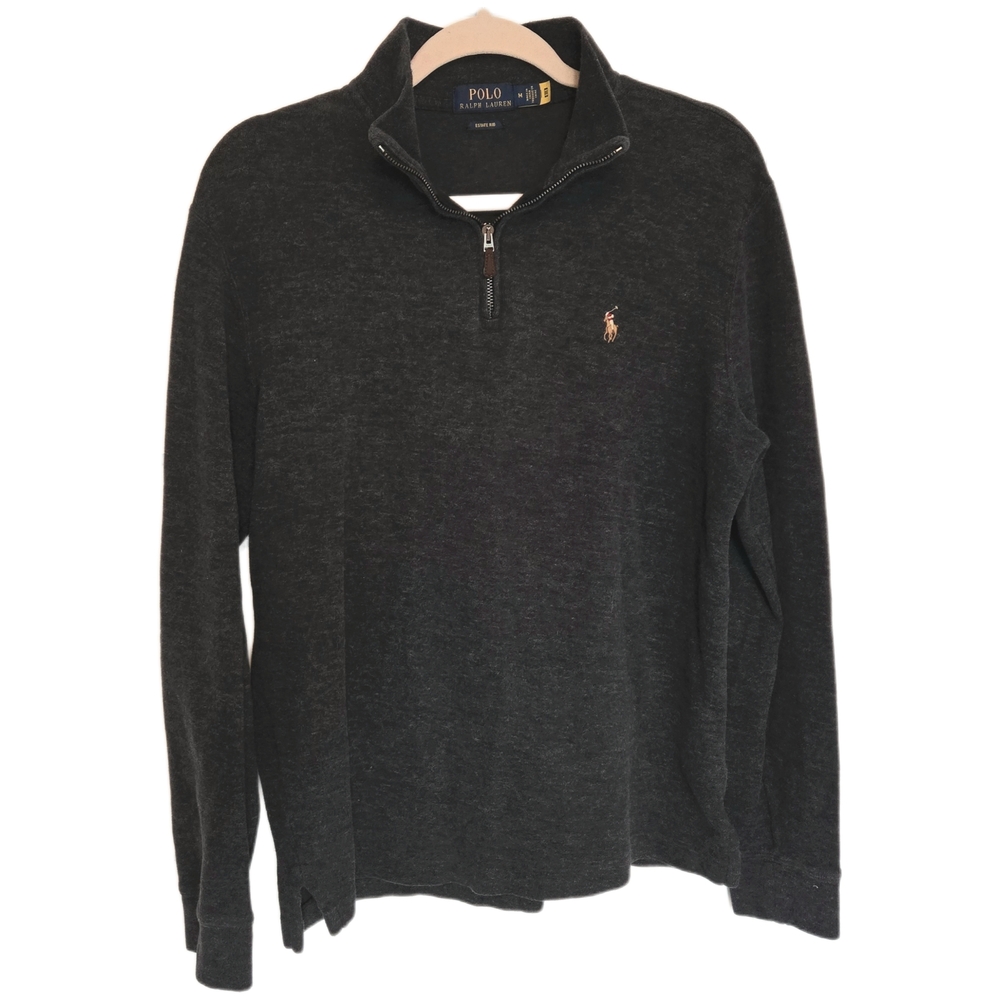 Polo Ralph Lauren Men's Charcoal Gray Estate Rib Quarter-Zip Sweater